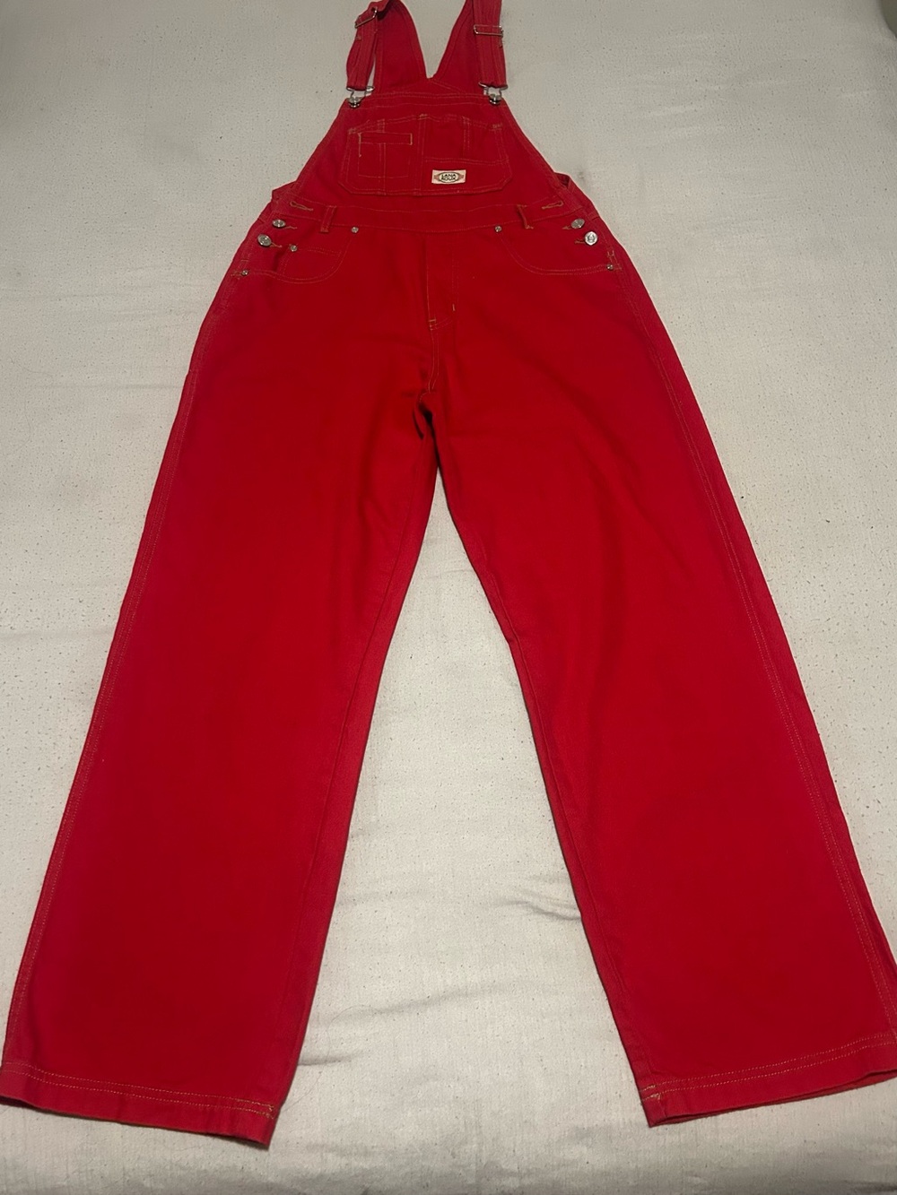 Classic Red Wide-Leg Cotton Overalls